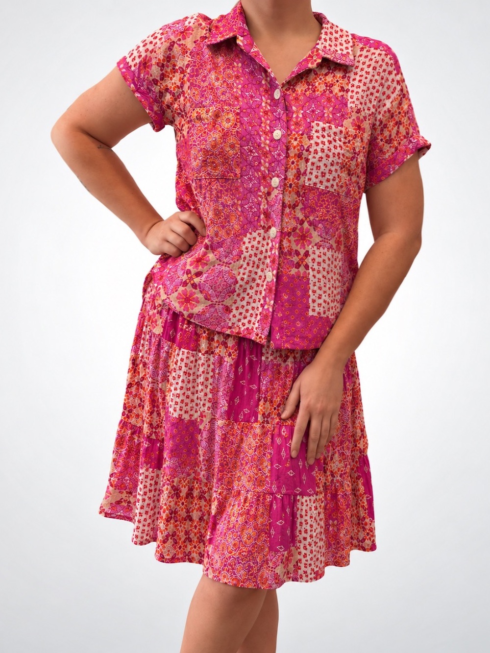 Piper & Scoot Pink Patchwork Lightweight Summer Set, Size XS